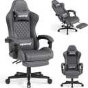 Gaming Chair,Computer Chair with Pocket Spring Cushion,Ergonomic Office Chair with Footrest,Height Adjustable Video Gamer Chair with Lumbar Support for Adults (No Massage, Light Grey)