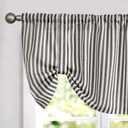 jinchan Tie Up Linen Textured Striped Tie Curtain for Kitchen Bathroom Rod Pocket Pinstripe Valance Window Treatments Ticking Stripe Pull Cord 1 Panel 18 Inch Charcoal Grey on Linen