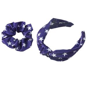 Patriotic Headband American Flag Headband with Rabbit Ear Hairband for 4th of July Headbands Hair Tie Hair Accessories for Women Girls Ponytail Holder TSFD35 (Navy Set)
