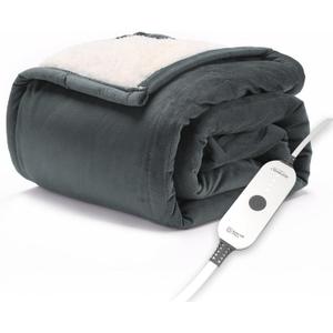 Sunbeam Electric Throw Royal Luxe Microplush Heated Blanket, 4 Heat Settings, 4-Hour Auto Shut-Off, Fast Heating, Warm and Cozy, Grey Rodeen Plaid, Queen