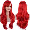 ANESHE Wigs 28 Inch 70cm Long Curly Wavy Hair Wig Heat Resistant Cosplay Wig with Wig Cap (Red)