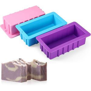 Domensi 3 Pcs Large Soap Molds 9.6 x 5.1 x 2.6 Inches Silicone Ice Block Mold Rectangle DIY Handmade Loaf Molds for Soap Making Craft Baking Chocolate Muffin Candle, 3 Colors