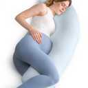 Momcozy Pregnancy Pillows for Side Sleeping, J Shaped Maternity Body Pillow for Pregnancy, Soft Pregnancy Pillow for Head Neck Belly Support, Blue