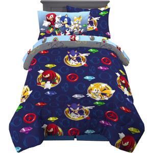 Franco Kids Bedding Super Soft Comforter and Sheet Set with Sham, 5 Piece Twin Size, Sonic The Hedgehog, Anime