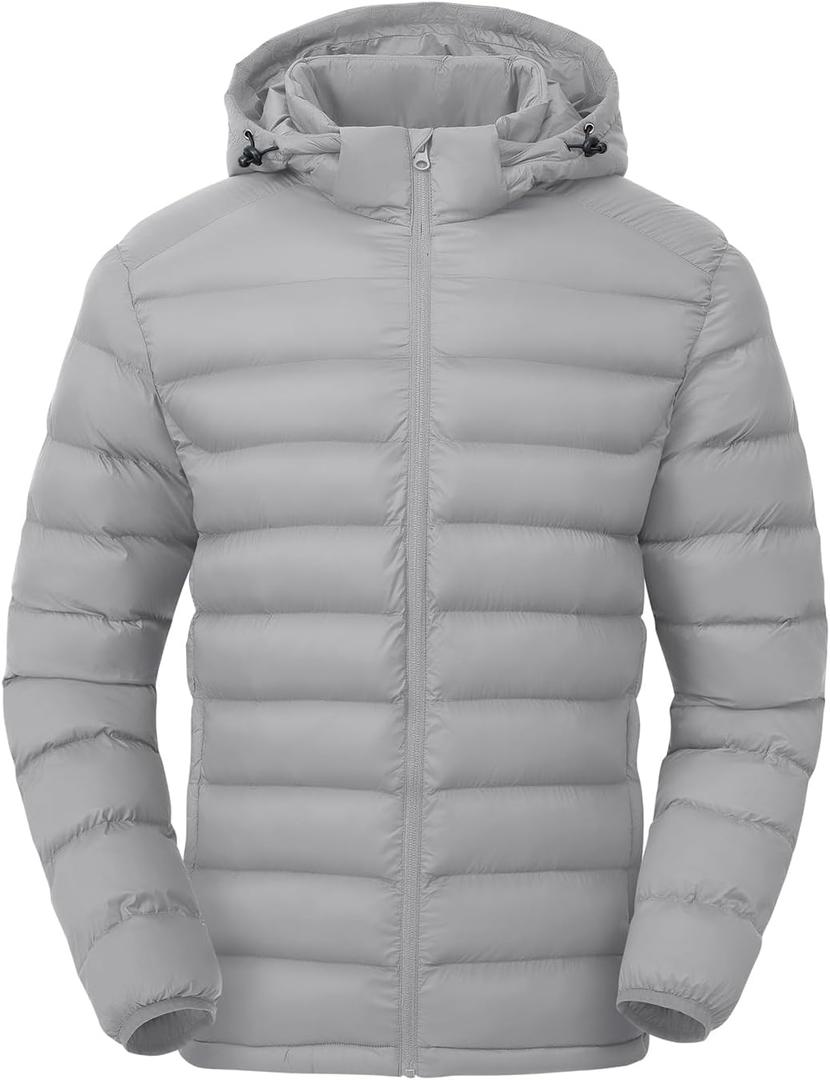 TBMPOY Men's Lightweight Puffer Jackets Detachable Hood Water-Resistant Casual Winter Coat Hooded Insulated for Travel Ski (Medium)