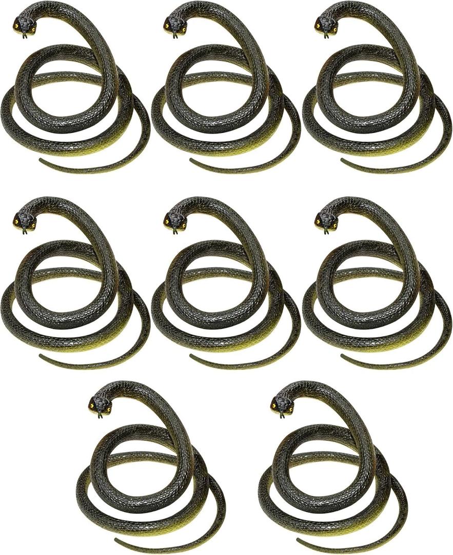 8 Pieces Fake Snake Realistic Rubber Snake for Garden, Plastic Snakes Props to Keep Birds Away, Novelty Toys for Playing Jokes Prank Stuff Props for Halloween April Fools Party Favor