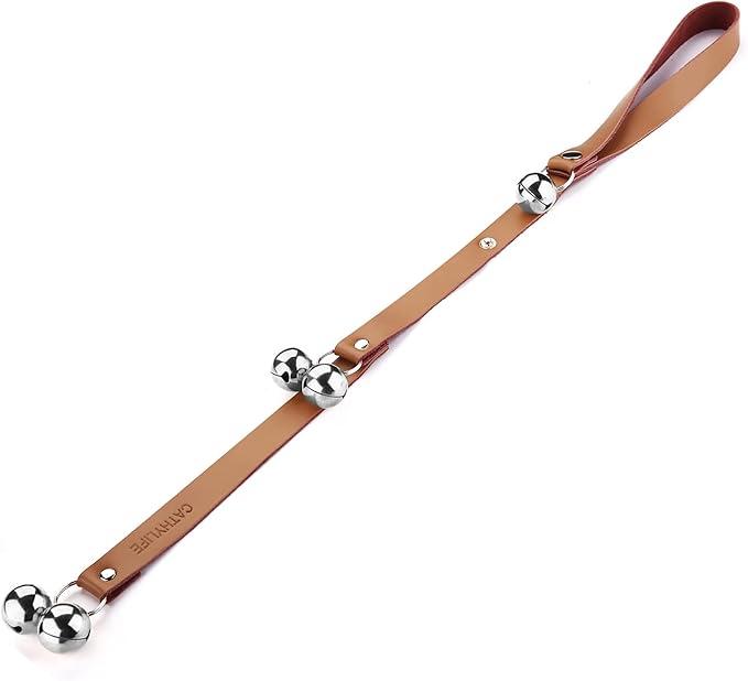 Leather Dog Doorbells for Door Knob, Adjustable Brass Potty Training Bells for Puppy to Go Outside, Easy Dog Door Bell for Potty Training