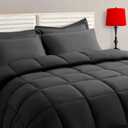 TAIMIT Full Size Comforter Set - 7 Pieces, Bed in a Bag Bedding Sets with All Season Soft Quilted Warm Fluffy Reversible Comforter,Flat Sheet,Fitted Sheet,2 Pillow Shams,2 Pillowcases,Dark Grey