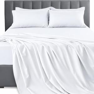 LUX Dcor Queen Sheet Set 6 Piece Ultra-Soft Microfiber Bed Sheets with Flat Sheet, 16 Inches Deep Pocket Fitted Sheet & 4 Pillowcases, Cooling & Breathable Hotel Luxury, Oeko-TEX White