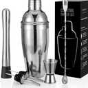 Cocktail Shaker Set, 6-Piece Mixology Bartender Kit Premium Shakers Bartending: Martini Shaker Jigger Mixing Spoon Muddler 2 Pourers Bar Tools Set with Built-in Bartender Strainer for Drink Shaker