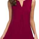 Women's Summer Tank Top V Neck Sleeveless Loose Pleated Shirt | Soft, Stretchy, Breathable, Lightweight, Skin-friendly, Long Length, Runs True to Size, Outings, Work, Vacation (Red, L)