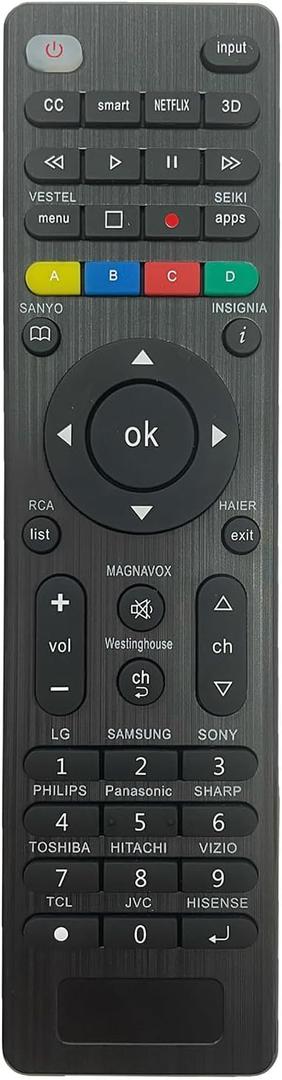 Universal TV Remote Control Replacement for Samsung, LG, Vizio, TCL, Sony, Hisense, Sanyo, Insignia and Other LED Smart TV Brands(1 Pack)