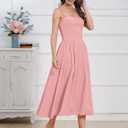 ABEHIK Women Floral Corset Dress Boho Spaghetti Strap Lace Up Casual Midi Dresses with Pockets Low Cut Flowy Bustier Sundress (Pink)