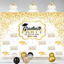 Graduate Party White Decorations Banner Backdrop 8x6 FT Gold Glitter Congrats Grad Background Class of 2026 Backdrops for Photoshoot Graduation Prom Banner Photo Booth Props