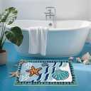 Coastal Beach Bathroom Rug Blue Shell Bath Mat Tufted Non Slip, Machine Washable Cute Kids Sea Bathtub mat Bathroom Bedroom Decoration 31.5x19.7 inches (Sea Star)