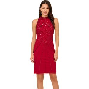 Adrianna Papell Women's Bead Mock Halter Dress (Red) 6