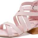 BMCiTYBM Girls Sandals Low Heels Flower Wedding Shoes Dress Pump Ankle Strap Open Toe Toddler Little Big Kids (2-pink) 11 little kids