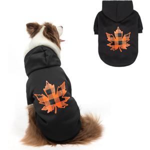 SCENEREAL Thanksgiving Dog Hoodie with Leash Hole Male Female - Warm & Soft Fleece Pet Sweater Clothes Sweatshirt with Leaf Pattern, Cold Weather Coat for Small Medium Large Dogs Puppies, L