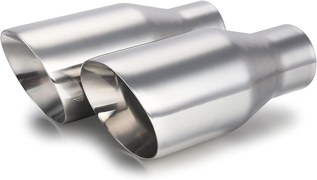 LCGP 2.5" inlet Universal Diesel Exhaust Tip 4" Outlet 09" Long Tail Tip, Polished & Double Wall Angle Cut, 304 Stainless Steel, 2-Pack