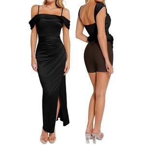 Popilush Cocktail Dresses for Women Built-in Shapewear Off The Shoulder Formal Evening Party Wedding Guest Maxi Dress Black Medium