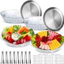 Baderke 4 Sets 11.8" Chilled Serving Tray for Parties Round Iced Platter with Ice Underneath Stainless Steel Clip Fruit Fork Shrimp Cocktail Serving Dish for Oysters Crawfish Fruits (Original)
