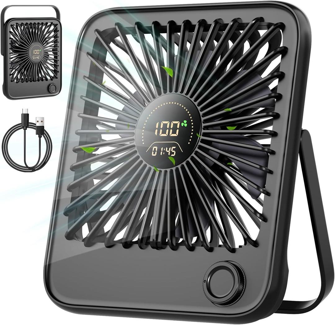 Shintrend Rechargeable Portable Travel Fan - USB Desk Fan with 100 Wind Speeds Small Fan with Digital Display Quiet Desktop Personal Fans for Cruise Ship Office Outdoor Bedroom (Black-102)