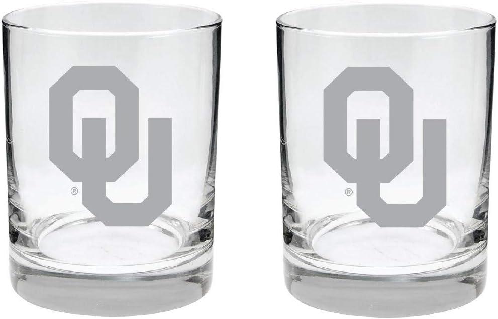Oklahoma Sooners 2-Sided, Satin Finish, Rock (or Whiskey) Glass - Set of 2