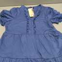 Dokotoo Summer Dresses for Women Short Sleeve V Neck Empire Waist Casual Flowy Swing Sail Blue Dress, Medium