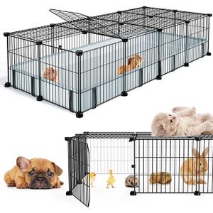 BUCATSTATE Guinea Pig Cages with Floor Mat, 20 Panels Guinea Pigs Playpen with Top Cover, Metal Rabbit Cage Indoor for Hedgehogs, Quail, Chickens (47" L x 24" W x 12" H)