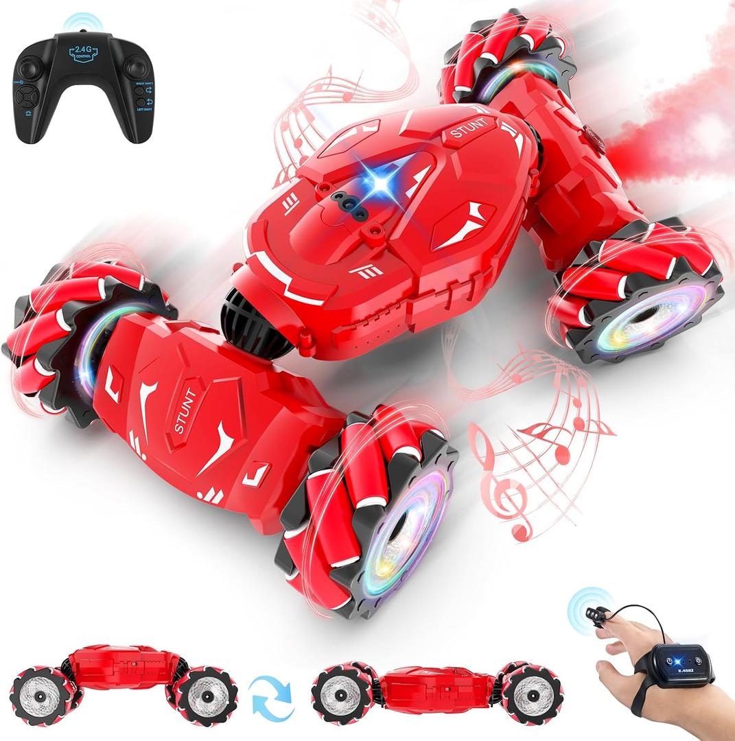 Pristar RC Stunt Cars, Gesture Sensing Remote Car Toys for 6-12 Boys Girls, 2.4Ghz Hand Remote Control Car with Spray Lights Music 360 Rotation 4WD Off-Road, Birthday Xmas Gifts for Kids Age 6-12