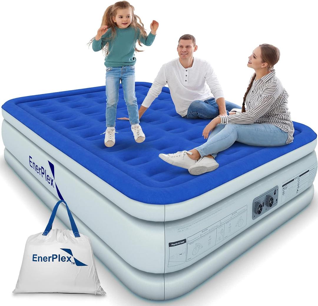 EnerPlex Air Mattress with Built in Pump - Self-Inflating Blow Up Mattress with Neck Support - Inflatable Air Bed for Portable Travel & Home Use, 18"