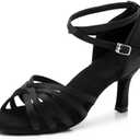 MSMAX Women's Practice Ballroom Dancing Shoes Indoor Performance Latin Dance Shoes for Woman (10 Narrow, 7cm Heel Black)