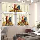 Rooster Sunflower Kitchen Curtains 3 Piece Set Tier Curtains and Valance Set Rustic Kitchen Drapes Light Filtering Country Window Drapes Easy Install Rod Pocket Room Drapes