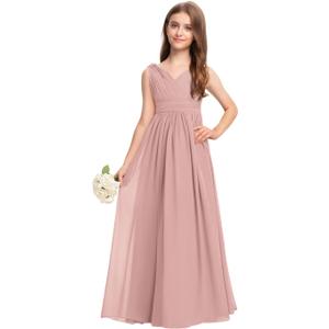 Junior Bridesmaid Dress Wedding Flower Girl Dresses for Teen Girls Dresses Chiffon (10, Dusty Rose)