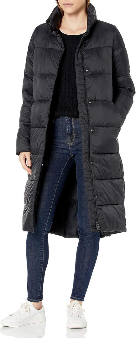 Amazon Essentials womens Lightweight Water-resistant Longer Length Cocoon Puffer Coat (Medium, Black)