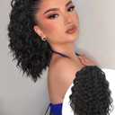  Ponytail Extension 12 Inch Long Wavy Curly Ponytails Drawstring Ponytail for Black Women Natural Black Pony Tails Hair Extensions Synthetic Hairpiece for Daily Use