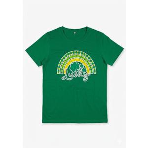 Women's Lucky St. Patrick's Day Graphic T-Shirt, Green Shamrock Rainbow Print Casual Summer Tee, Soft Comfortable Holiday Top for Women 2XL