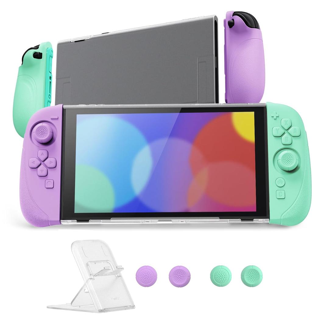 playvital Ranger Protective Case for Nintendo Switch 2 with Stand | Ergonomic Anti-Slip Silicone Grips, Dockable Hard Shell, 4 Thumbstick Caps | Quick-Release-Joycon Design, Soft Violet & Mint Green