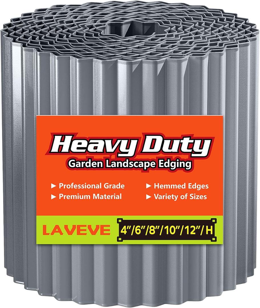 LAVEVE Corrugated Metal Garden Edging 12" x 20Ft, Landscape Edging Border for Lawn, Flower Bed, Garden Fence, Paver Edging (Light Gray)