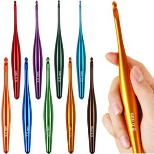 Svartur Ergonomic Crochet Hooks Set – 9 Sizes (3.5mm–8mm), Aluminum Crochet Hook with Large Handles & Case, Crochet Knitting Needles for Arthritic Hands, DIY Yarn Projects, Pastel Color