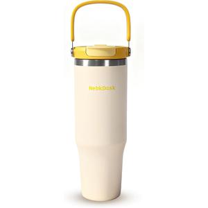 40 oz Insulated Stainless Steel Bottle with 2-in-1 Straw and Spout Lid, Water Bottle with Carry Handle Keep Cold 24H, Leak-Proof, Fits in Car Cup Holder, Travel, and Schooloff-White