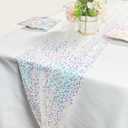 JYFLZQ Iridescent White Sequin Table Runner 10ft White Glitter Table Runner Sparkly Metallic Long Table Lines Runner for Wedding Birthday Mermaid Party Decorations (16''x120''-1pcs)