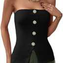 OYOANGLE Summer Going Out Tops for Women 2025 Button Front Sleeveless Strapless Tube Top Size M
