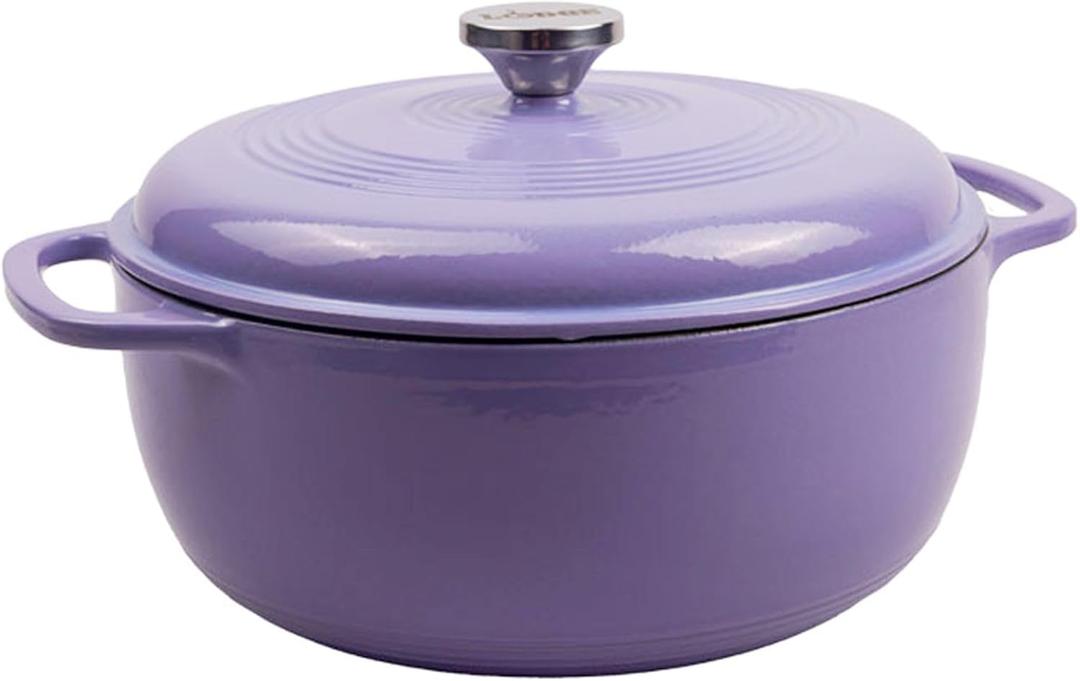Lodge Essential Enamel Cast Iron Dutch Oven 6 Quarts - Perfect for Bread Baking, Braising, Marinating & Slow Cooking - Features Moisture-Sealing Lid & Dual Handles - Kitchen Essentials - Lilac