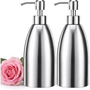 2 Pcs 16.9 Oz/500 ml Stainless Steel Soap Dispenser Dish Soap Dispenser for Kitchen Sink Rust Proof Leak Proof Pump Bottle for Bathroom Countertop Hand Lotion Shampoo Body Wash