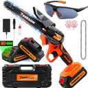 Mini Chainsaw 6 Inch Cordless, Super Handheld Chainsaw with 2x Big Batteries, Electric Mini Chain saw Battery Powered, Small Hand saws for Tree Wood - Garden Yard Time Saving Tool