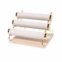 Wooden Base Three Tier Jewelry Display Rack Rounded Ends Watch Bracelet Display Rack Gold-Tone Three-Tier Jewelry Stand Scratch Protection, Beige