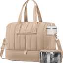 LOVEVOOK Travel Duffle Bag,Puffer Weekender Bags For Women with Shoe Compartment,42L Carry On Duffel Bags For Airplanes,Hospital Bag for Labor and Delivery,Overnight Bsg With Toiletry,2Pcs Set (Khaki)