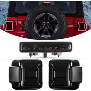 Kiwi Master Smoked LED Tail Lights & 3rd Brake Light Set for 2018-2025 Jeep Wrangler JL/4xe Accessories Third Brake Light High Mount Stop Light Reverse Light Turn Signal Light