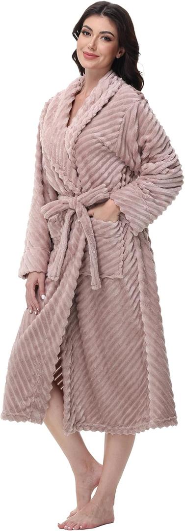 Yurhap Premium Robes for Women - Super Soft Cozy Fleece Womens Robe Plush Long Bathrobe (XX-Large-3X-Large, Taupe)